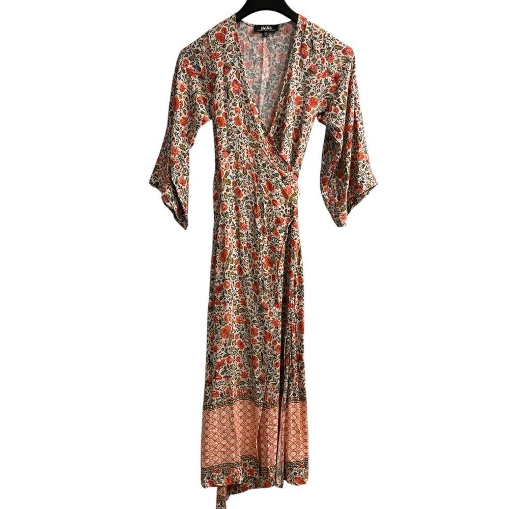 Lulus Dress Women XS Fall Floral Chiffon Wrap Maxi Side Slit Boho Hippie Western
